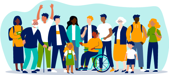Illustration of a community of diverse people